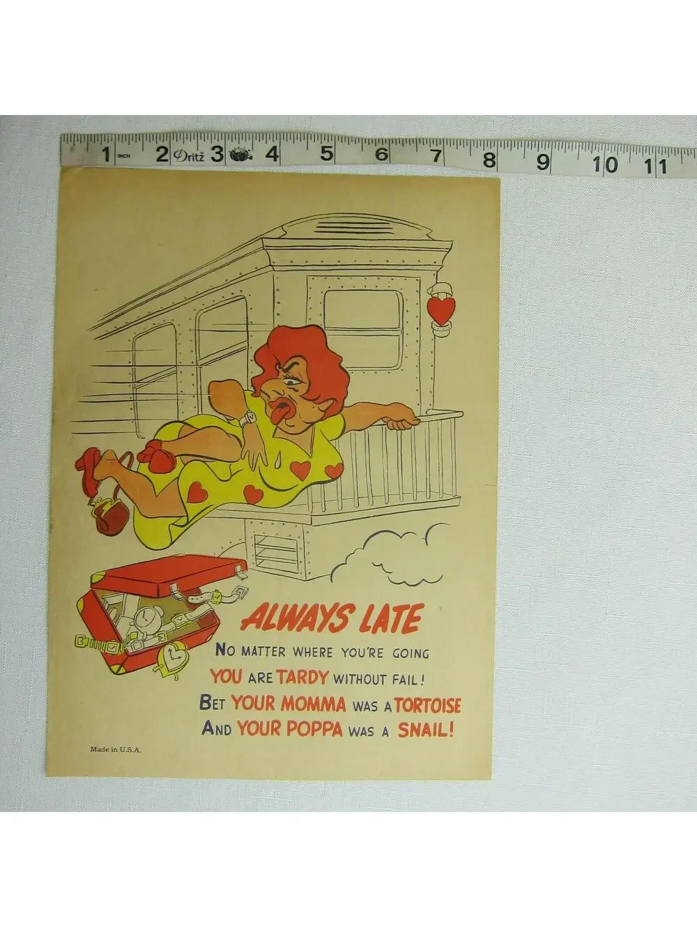 Vintage Vinegar Valentine Always Late Penny Dreadful Sarcasm Insult Ephemera